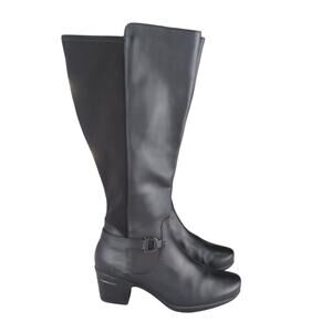 Clarks Emslie March Black Leather‎ Riding Boots Military Heeled Zip Up Women's 7